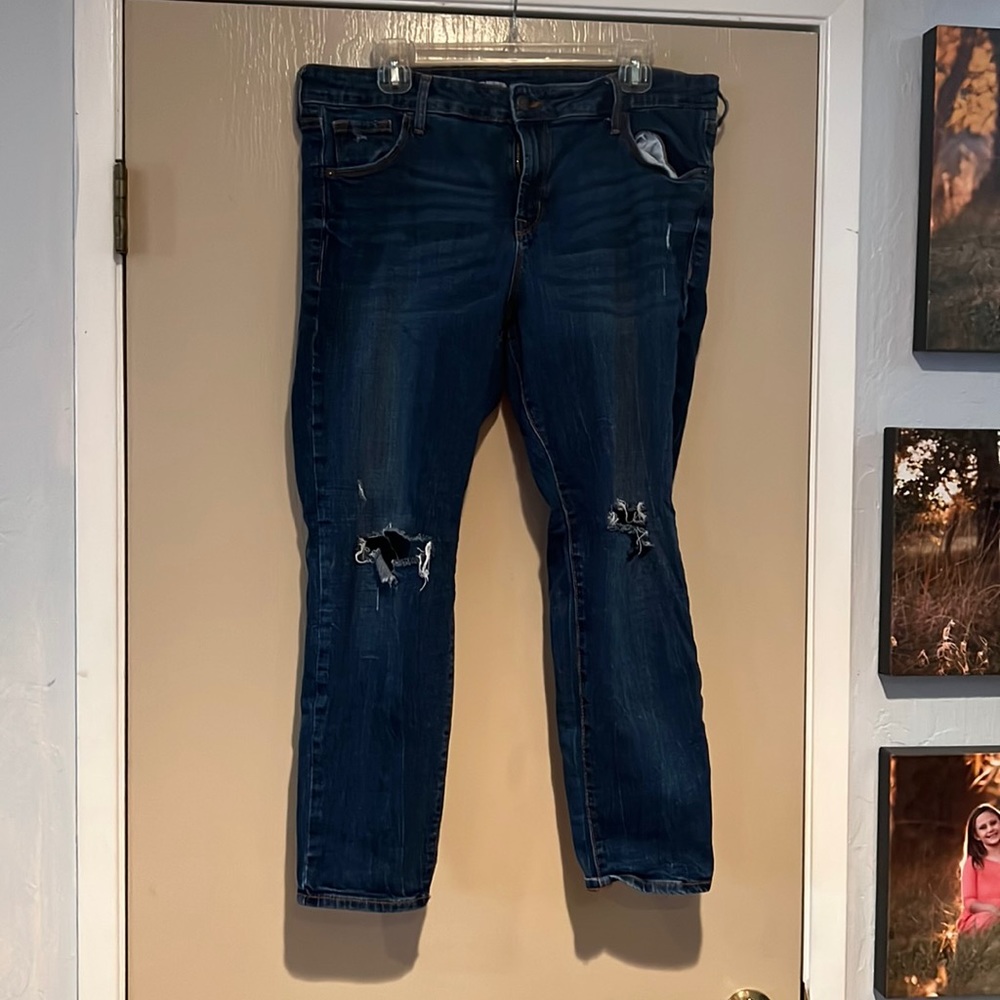 High rise dark blue jeans